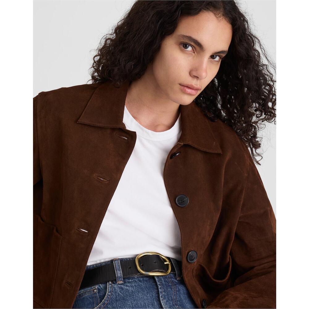 Madewell Suede Boxy-Crop Jacket In Dark Roast Suede Size XL NWT - Picture 3 of 12